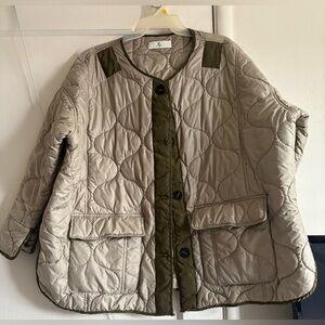 Commense Quilted Beige and Green Puffer Jacket